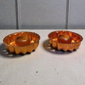Pair Of Small Round Copper Gelatin Molds Rings 4 Inch-Fluted-wall Hanging- Bundt